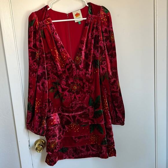 Farm Rio Red Shiny Flowers Mini Dress - Picture 6 of 9